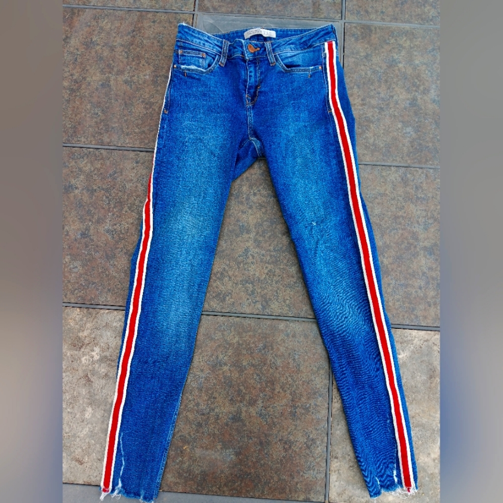 Zara z1975 distressed pinstripe skinny jeans